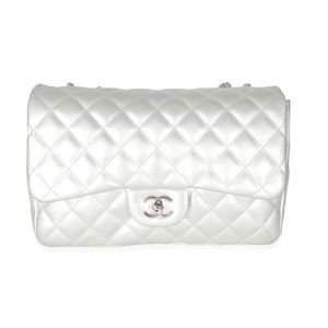 Chanel Silver Metallic Lambskin Jumbo Single Flap Bag